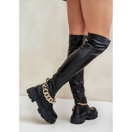 Flache Overknee-Stiefel mit Pemeriana-Kette schwarz 4
