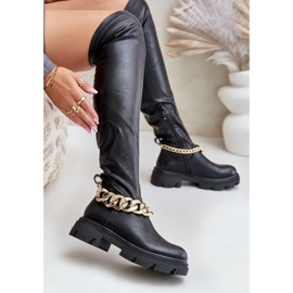 Flache Overknee-Stiefel mit Pemeriana-Kette schwarz 6