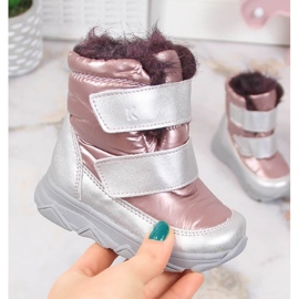 Wasserdichte Schneestiefel mit Klettmembran Kornecki KOR6895B rosa 1