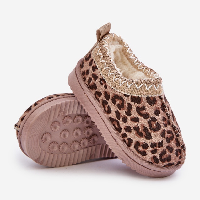 Kinder-Schneestiefel mit Leopardenmuster auf der Plattform, warm mit Fell, braun Vilabria beige 2