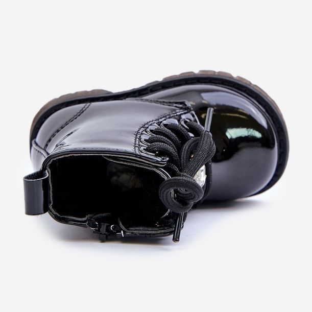 Isolierte Lack-Kinderstiefeletten mit Teddybär und Reißverschluss, Black Enchanta schwarz 2