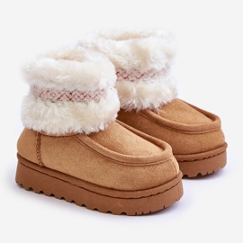 Kinder-Schneestiefel mit Fell und Camel-Melefia-Muster beige 1