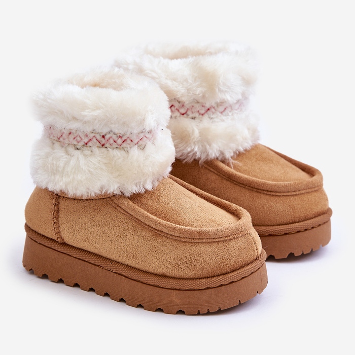 Kinder-Schneestiefel mit Fell und Camel-Melefia-Muster beige 1