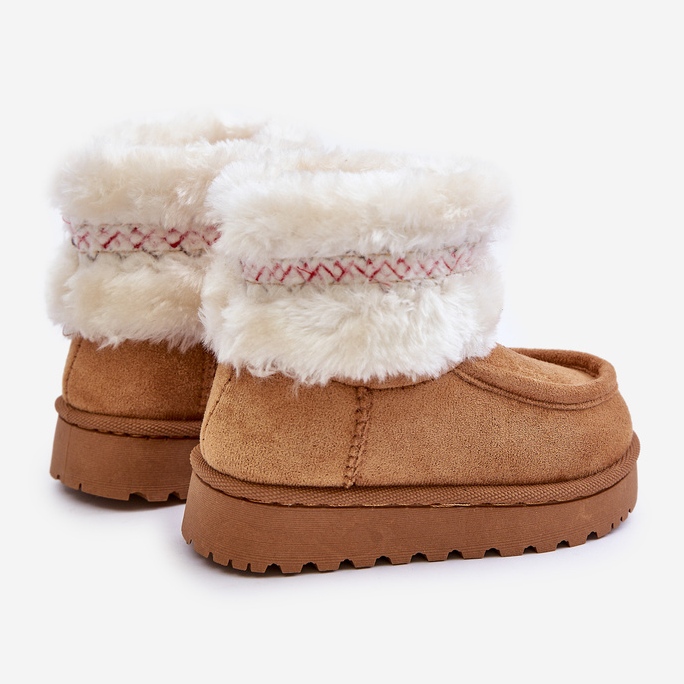 Kinder-Schneestiefel mit Fell und Camel-Melefia-Muster beige 2