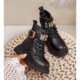 Isolierte Mädchenstiefel aus Öko-Leder mit dekorativem Riemen, Black Gilian schwarz 5