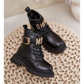 Isolierte Mädchenstiefel aus Öko-Leder mit dekorativem Riemen, Black Gilian schwarz 6