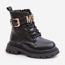 Isolierte Mädchenstiefel aus Öko-Leder mit dekorativem Riemen, Black Gilian schwarz 7