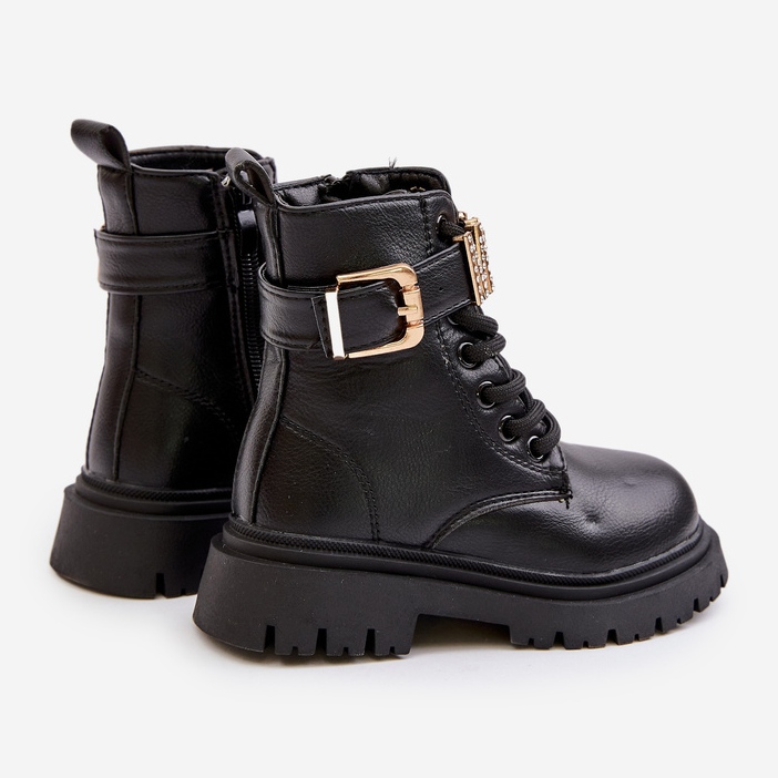 Isolierte Mädchenstiefel aus Öko-Leder mit dekorativem Riemen, Black Gilian schwarz 2