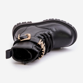 Isolierte Mädchenstiefel aus Öko-Leder mit dekorativem Riemen, Black Gilian schwarz 3