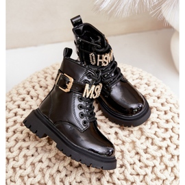 Mädchenstiefel aus Lackleder mit Zierriemen, schwarzer Gilian 5