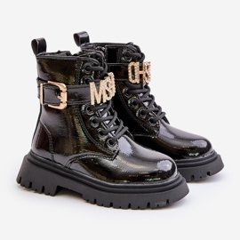 Mädchenstiefel aus Lackleder mit Zierriemen, schwarzer Gilian 1