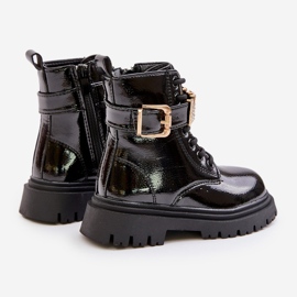Mädchenstiefel aus Lackleder mit Zierriemen, schwarzer Gilian 2