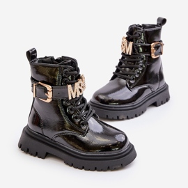 Mädchenstiefel aus Lackleder mit Zierriemen, schwarzer Gilian 3