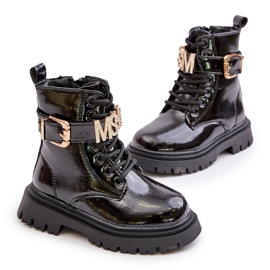 Mädchenstiefel aus Lackleder mit Zierriemen, schwarzer Gilian 7