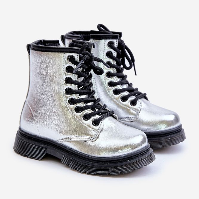 Isolierte Mädchenstiefel, Lacksilber, mit Reißverschluss, Novita 1