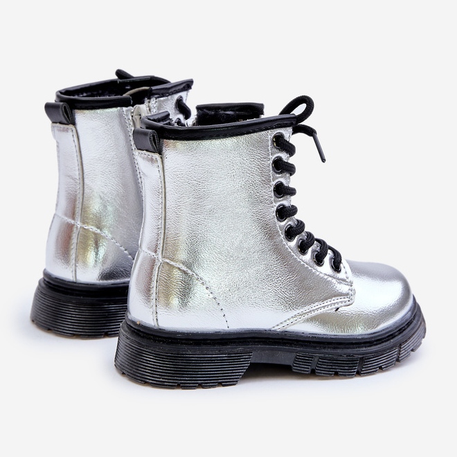 Isolierte Mädchenstiefel, Lacksilber, mit Reißverschluss, Novita silber- 2