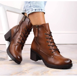 Potocki W WOL177B kamelfarbene Stiefeletten mit hohem Absatz und Plateau braun 2