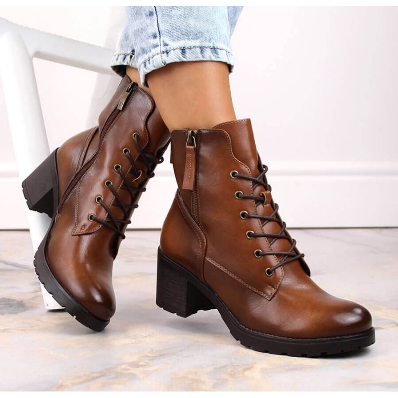 Potocki W WOL177B kamelfarbene Stiefeletten mit hohem Absatz und Plateau braun 2