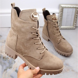 Isolierte Wildlederstiefeletten mit hohem Absatz und Plateau M.Daszyński W SAN22, beige 1