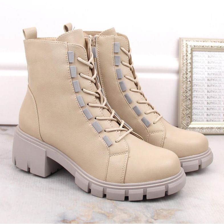 Isolierte Schnür- und Reißverschlussstiefel Jezzi W JEZ422B, beige 1