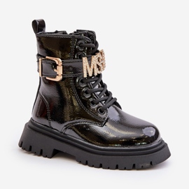 Mädchenstiefel aus Lackleder mit Zierriemen, schwarzer Gilian 6