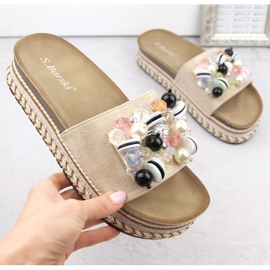S.Barski W OLI260 beige Plateau-Flip-Flops mit Perlen 1