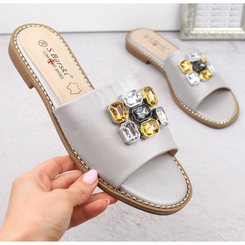 S.Barski W OLI262B silberne Flip-Flops mit Zirkonen 1