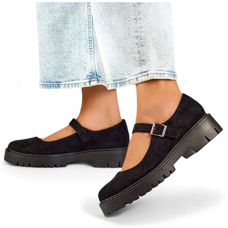 Damen-Wildlederschuhe mit Schnalle, schwarz 2720-1B 1