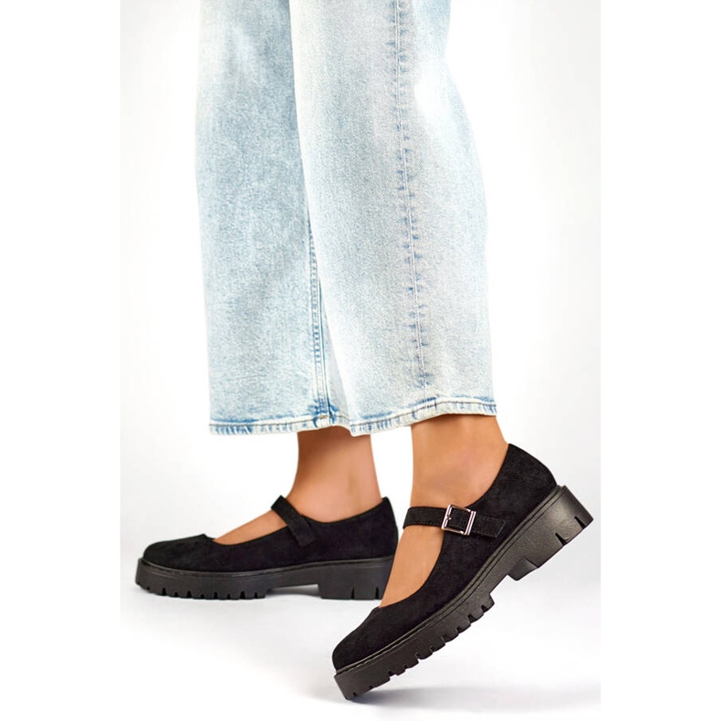 Damen-Wildlederschuhe mit Schnalle, schwarz 2720-1B 2