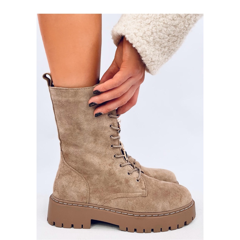 Centro Khaki-Wildleder-Schnürstiefel mit Fliege – Inello beige 1