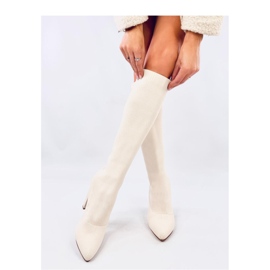 Elisha Beige elastische Stiefel mit hohen Absätzen – Inello 2