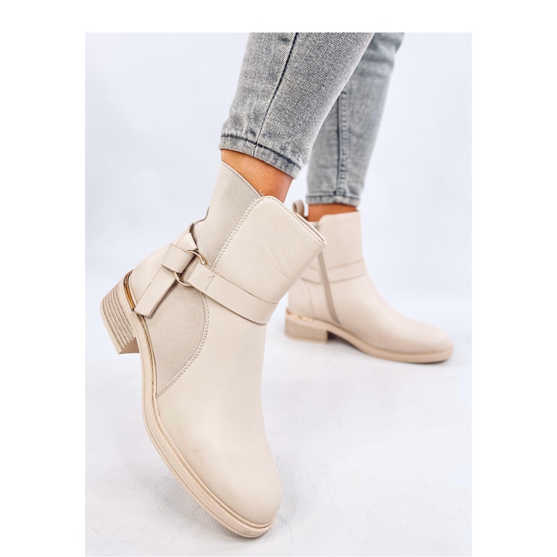 Beige genarbte Damen-Chelsea-Stiefel 1