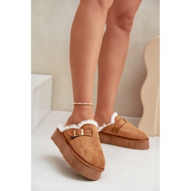 Mit Fell FA-185 Kamel isolierte Damenhausschuhe braun 1