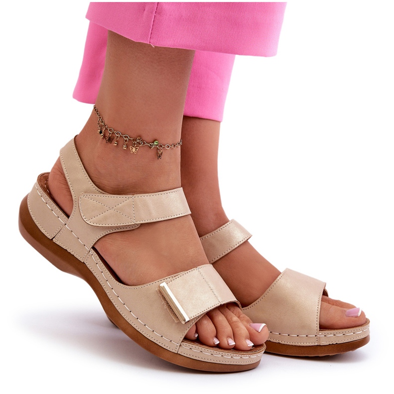 Evento Bequeme Damen-Sandalen mit Klettverschluss in Beige 3
