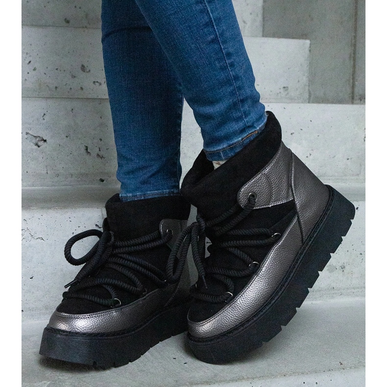 Schwarze Plateau-Schneestiefel für Damen mit Fellfutter 2