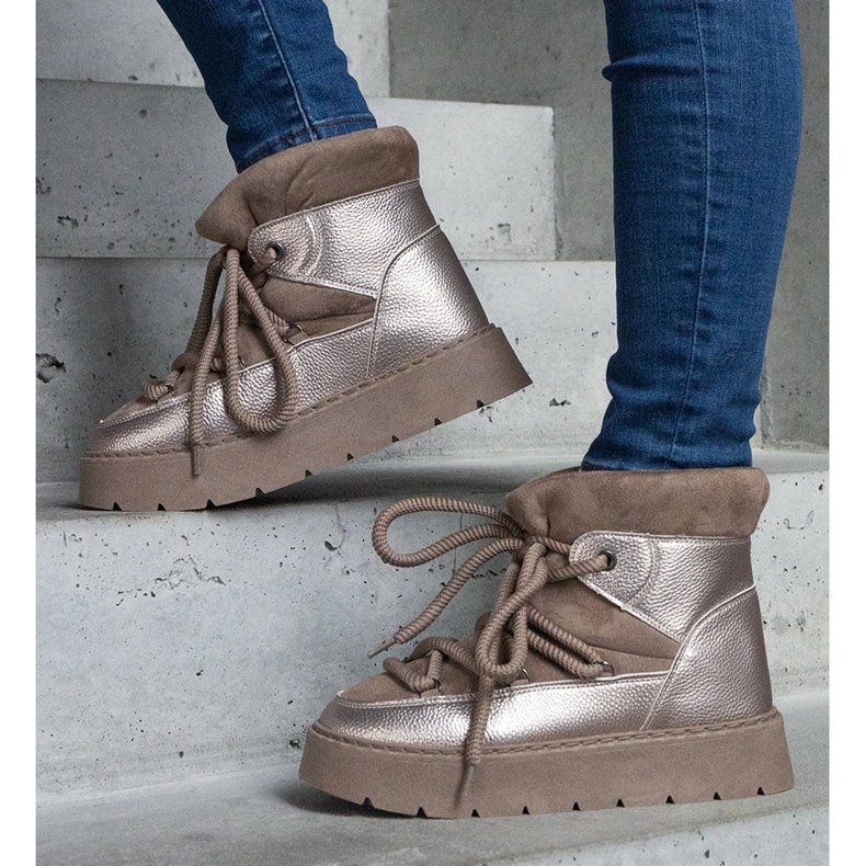 Dunkelbeige Plateau-Schneestiefel für Damen mit Fellfutter 1