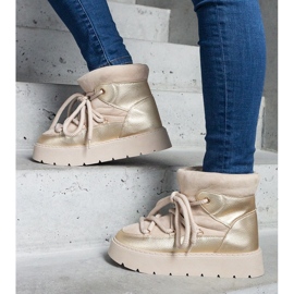 Beige Damen-Schneestiefel auf der Plattform, isoliert mit Fell 1