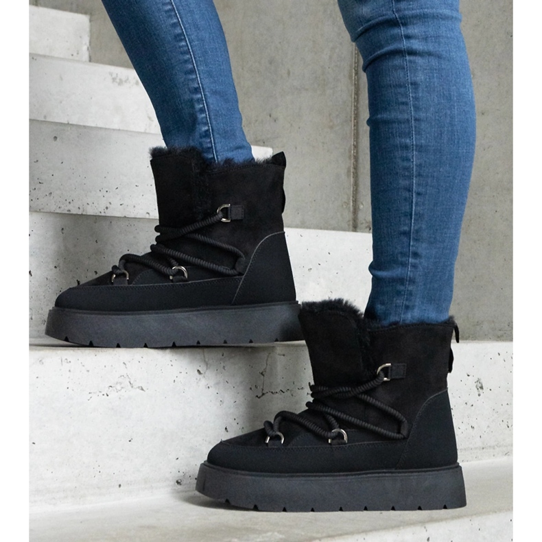 Schwarze Plateau-Schneestiefel für Damen mit Fellfutter 1