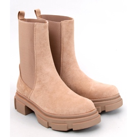 Beige-khakifarbene, hochgeschnittene Chelsea-Stiefel für Damen 1