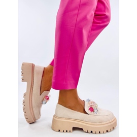 Damen-Plateau-Mokassins mit Steinen, beige 2