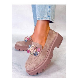 Seastar Damen-Plateau-Loafer mit beige-khakifarbenen Steinen 1