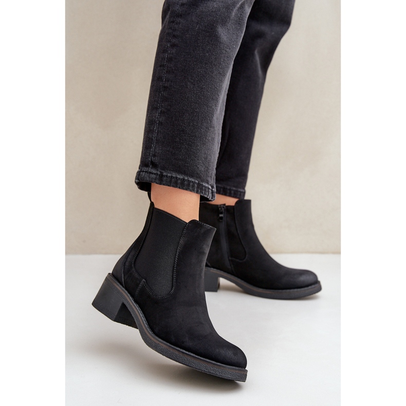 Damen-Chelsea-Stiefel, warm, niedriger Absatz, Reißverschluss, Schwarz 1