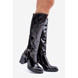 S.Barski Verzierte Lack-Damenstiefel mit hohem Absatz D&amp;A MR880-055 Schwarz 1