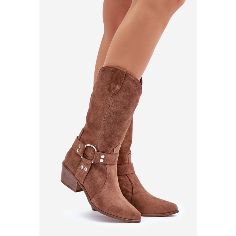 Zazoo 3669 Damen-Cowboystiefel aus Wildleder in der Mitte der Wade, Braun 1