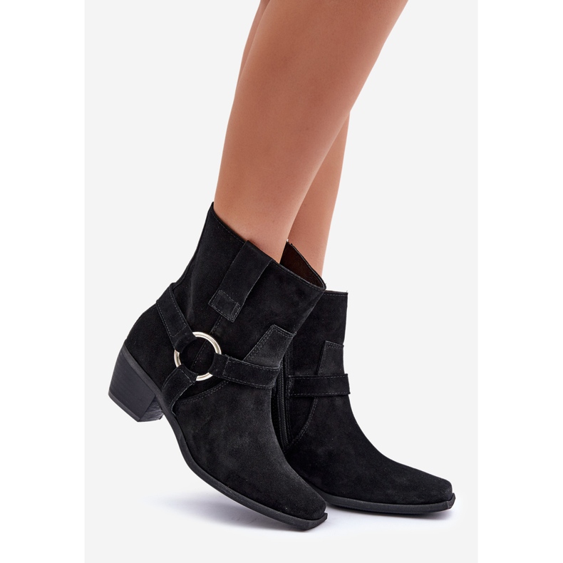 Natürliche Wildleder-High-Heel-Stiefel Zazoo 3444/2 Schwarz 1