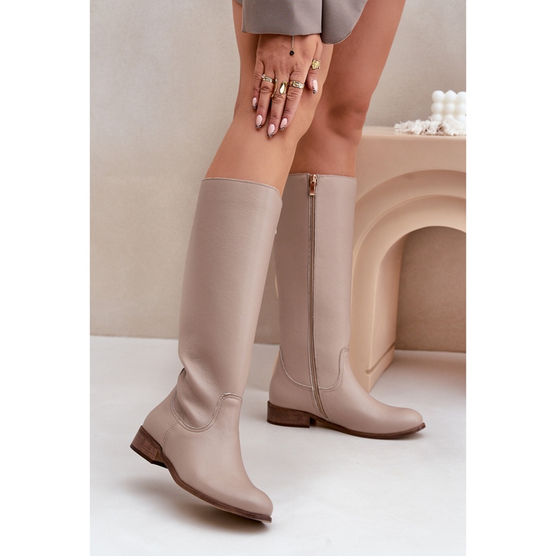 Zazoo 3616 Damen-Reißverschlussstiefel aus Leder, Hellbeige 2