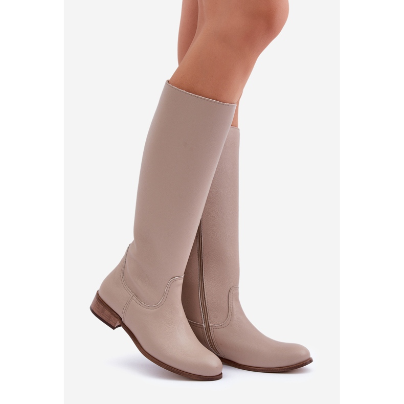 Zazoo 3616 Damen-Reißverschlussstiefel aus Leder, Hellbeige 1