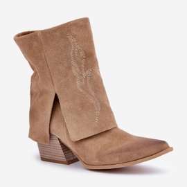 Wildleder-Cowboystiefel mit hohem Absatz und hochgeschlagenem Obermaterial Zazoo 3488 Beige 4