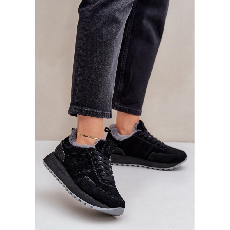 Damen-Sneaker aus Wildleder mit Fell und glänzendem Element Big Star OO274580 Hi-Poly System Schwarz 2