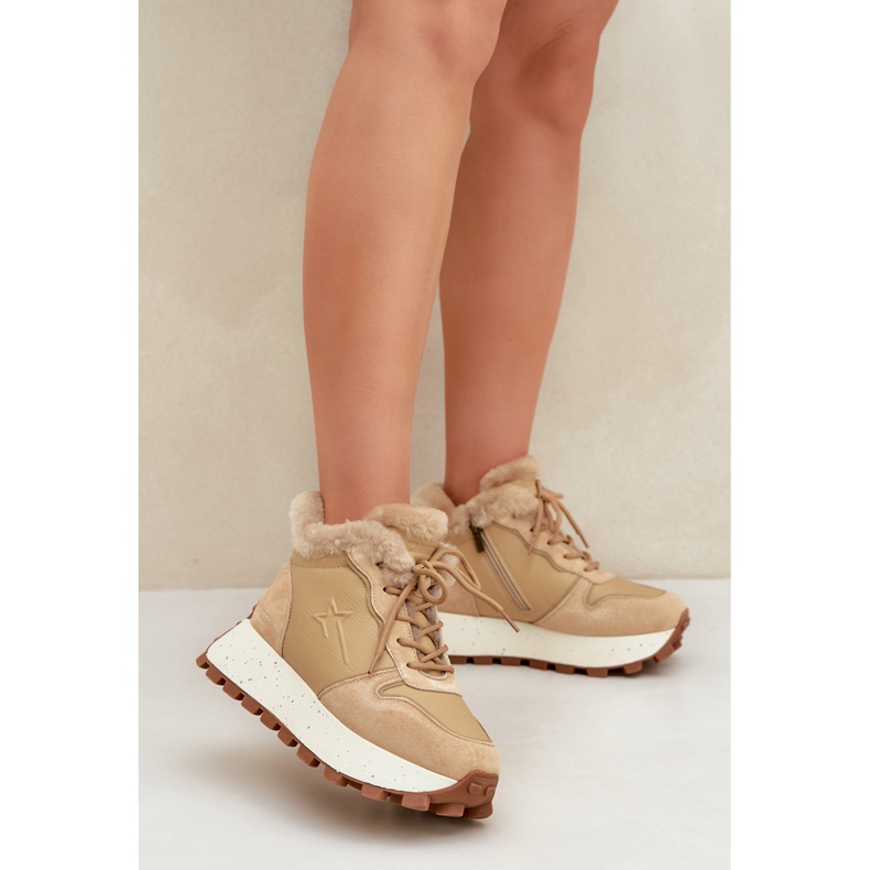 Trapper-Sneaker aus Leder für Damen mit Fell auf der Big Star-Plattform OO274A330 Beige 2
